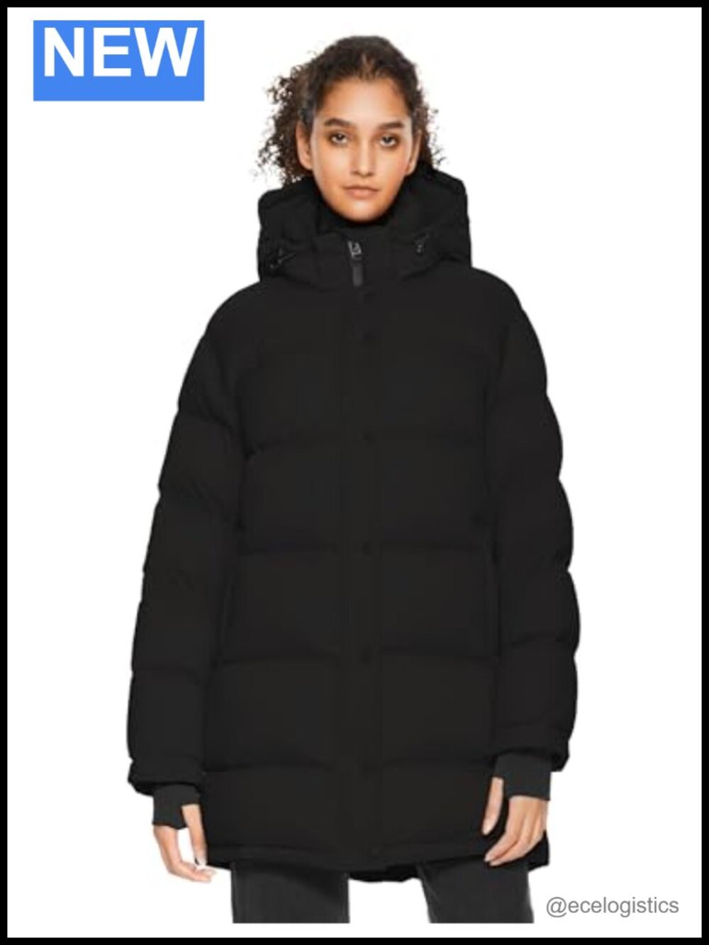 Women's Mid-Length Down Puffer Jacket Quilted Winter Coat Hooded Thumbholes